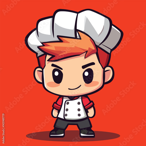 Chef boy mascot cute cartoon no details solid background bright