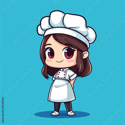 Chef girl mascot cute cartoon no details solid background bright