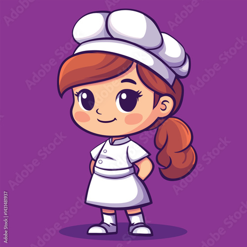 Chef girl mascot cute cartoon no details solid background bright