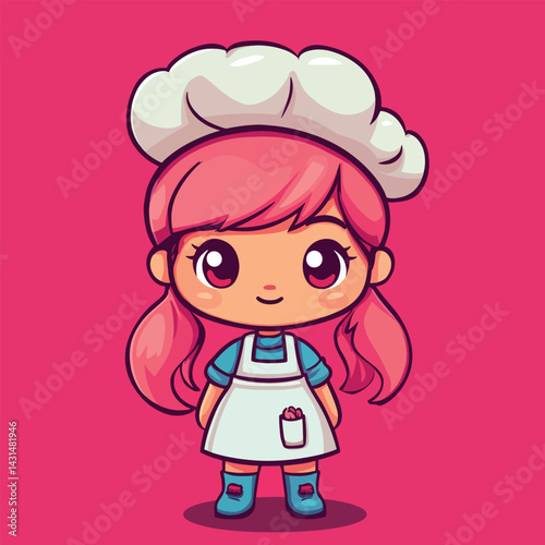Chef girl mascot cute cartoon no details solid background bright