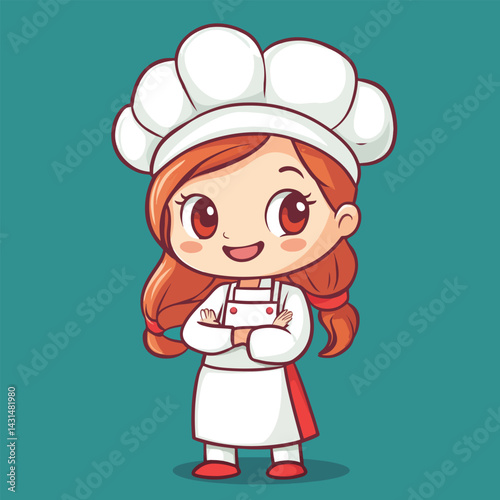 Chef girl mascot cute cartoon no details solid background bright
