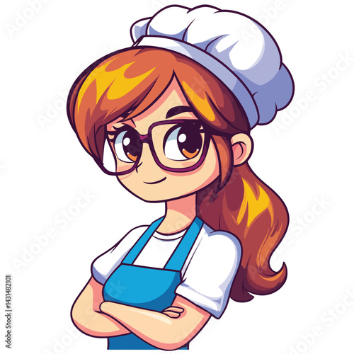 Chef girl mascot cute cartoon no details solid background bright
