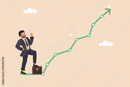 Ambitious business professionals strive for success, either by climbing a growth chart or collaboratively building their path to achievement.