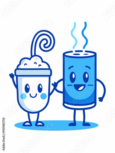 Cute Cartoon Characters Cold Drink and Hot Drink Holding Hands
