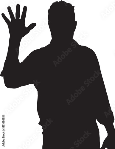 vector; silhouette front view man with open hand and number five