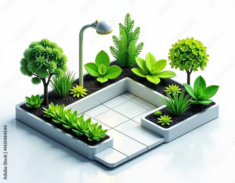 Isometric Miniature Garden Scene