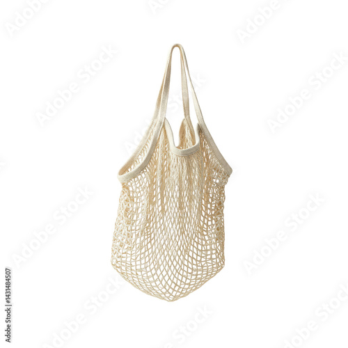 A reusable produce mesh bag in natural cotton