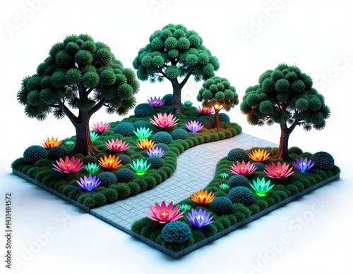 Obraz na płótnie Miniature Garden with Glowing Lotus Flowers w salonie