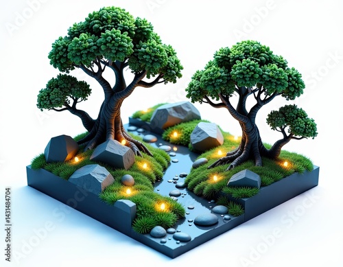 Obraz na płótnie Miniature Zen Garden with Trees and Stream w salonie