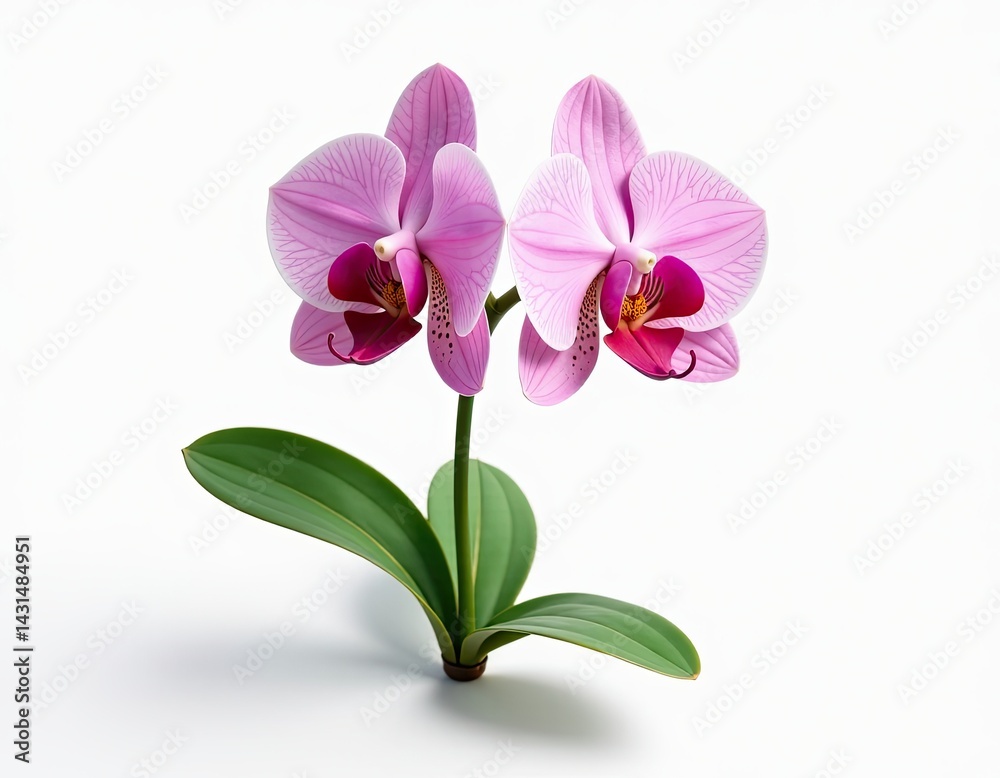 Two Pink Phalaenopsis Orchids on White Background