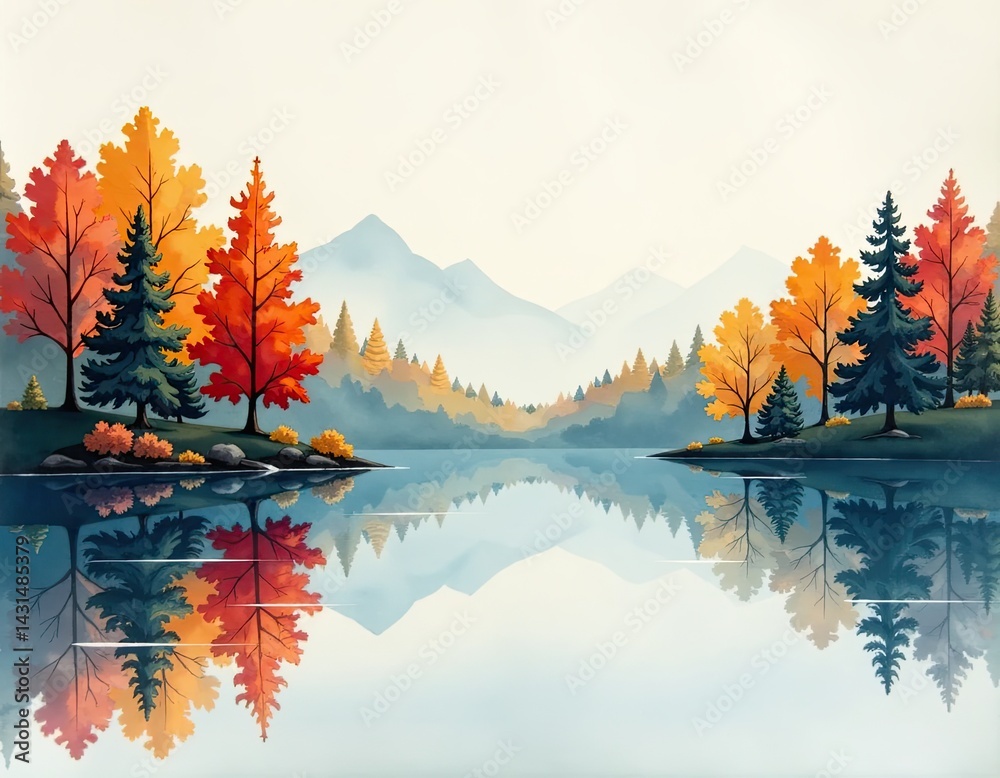 Autumn Lake Reflection Landscape