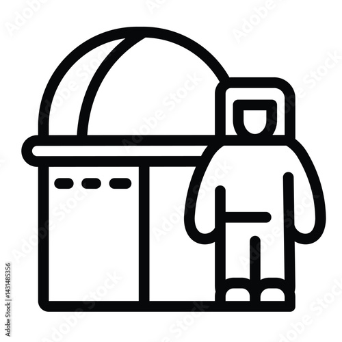Fototapeta Naklejka Na Ścianę i Meble -  Space exploration station with astronaut line icon, cosmos concept. Vector graphics. Spaceman and research, building sign on white background, style for mobile or design.