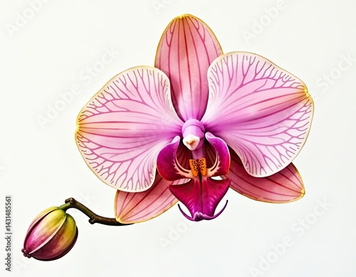 Obraz na płótnie Pink Orchid Blossom with Bud on White w salonie