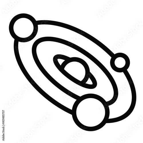Planetary system with black hole line icon, cosmos concept. Vector graphics. Black star with planets orbit sign on white background, style for mobile or design.