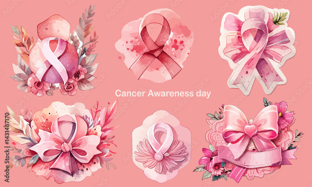 Fototapeta premium cancer awareness month Vector labels collection, treatment, disease, Flower,