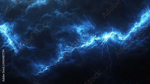 Wallpaper Mural Abstract neon electric bolt effect with glowing blue sparks on black backdrop, high energy light trail Torontodigital.ca