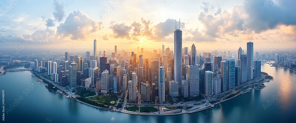 Fototapeta premium Panoramic Sunset Cityscape