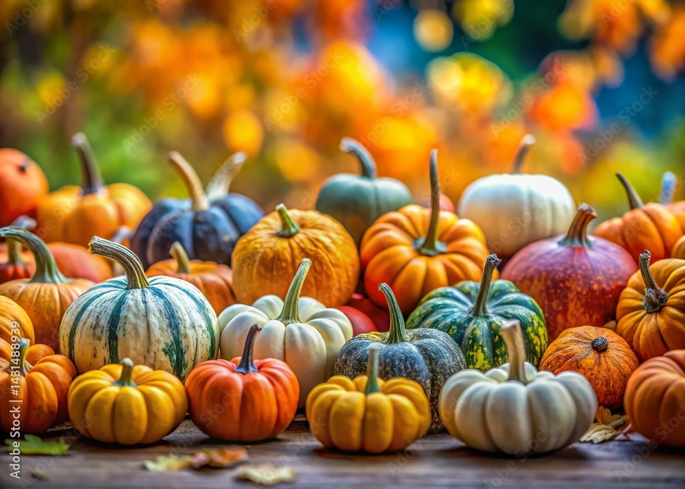Colorful Autumn Pumpkin Collection: Tilt-Shift Miniature Display Colorful Autumn Pumpkin Collection: Tilt-Shift Miniature Display