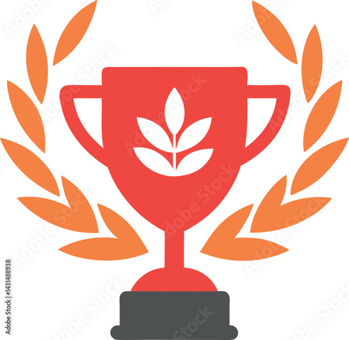 gold trophy cup with laurel wreath