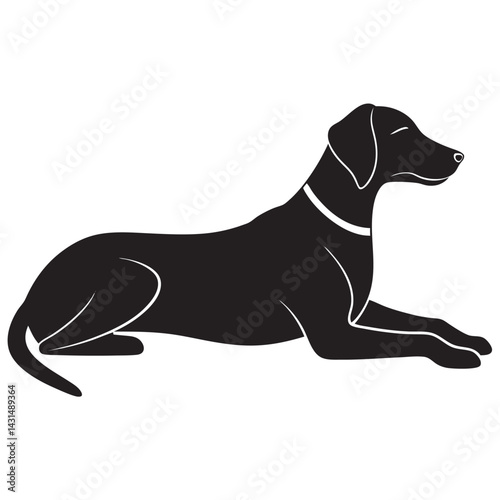 Black and white silhouette of a Hunting dog lying