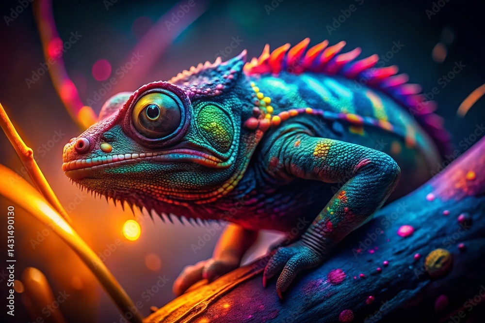 Obraz premium Colorful Chameleon Esports Logo: Vibrant Reptile Mascot Design for Gaming Teams