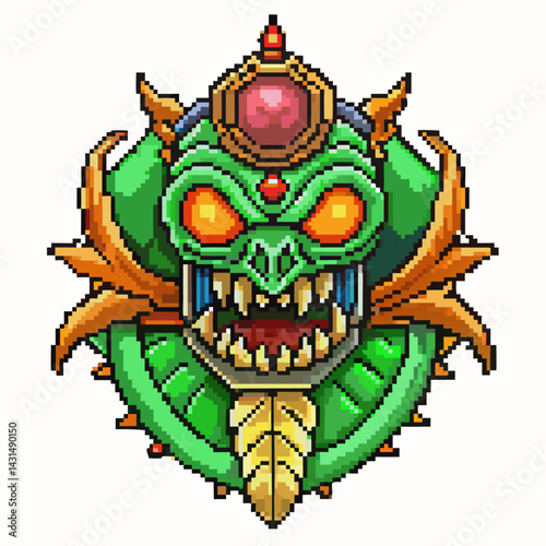 Pixel Art Monster Medallion Colorful Retro Inspired  Illustration