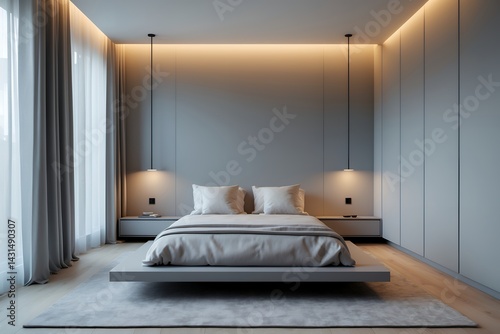 Modern Minimalist Bedroom with Warm Cove Lighting and Platform Bed