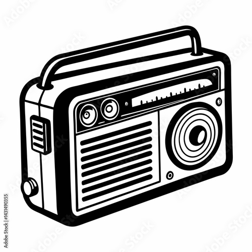 Retro Vintage Radio  Illustration in Black and White Style