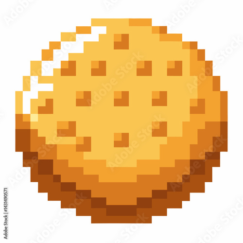 Pixel Art Style Golden Biscuit Icon with Retro Gaming Aesthetic