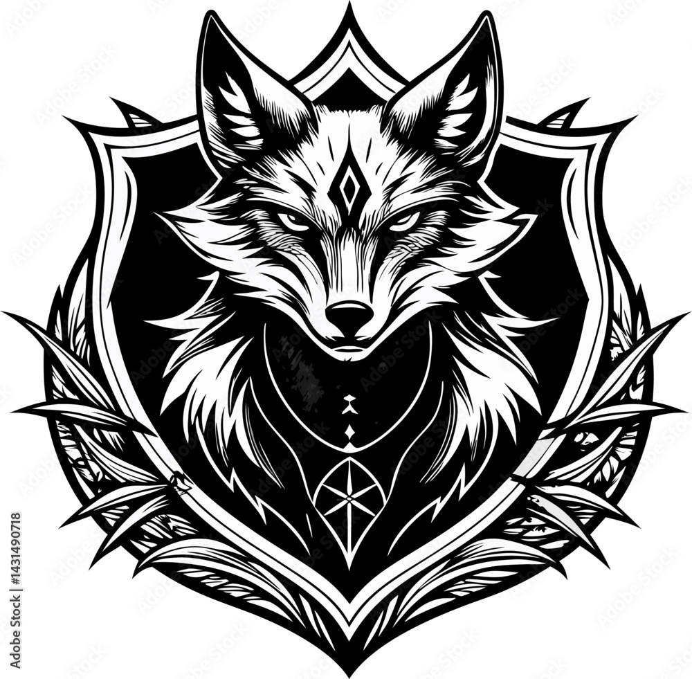Fototapeta premium A black and white drawing of a fox with a crown on its head