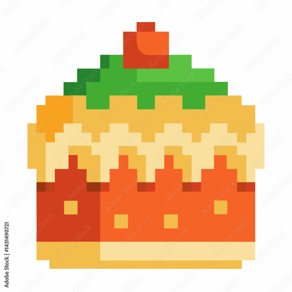 Fototapeta premium Pixel Art Cake with Cherry on Top Retro Digital Dessert Illustration