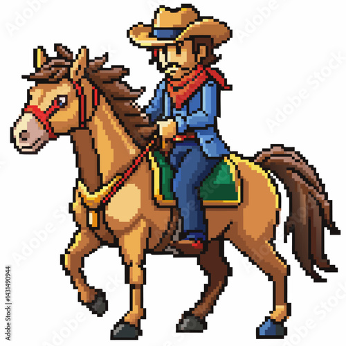 Pixel Art Cowboy Riding a Horse   Retro Video Game Style Character Design