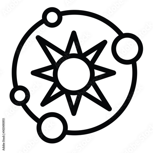 Solar system with planets line icon, cosmos concept. Vector graphics. Sun star with planets and orbits sign on white background, style for mobile or design.
