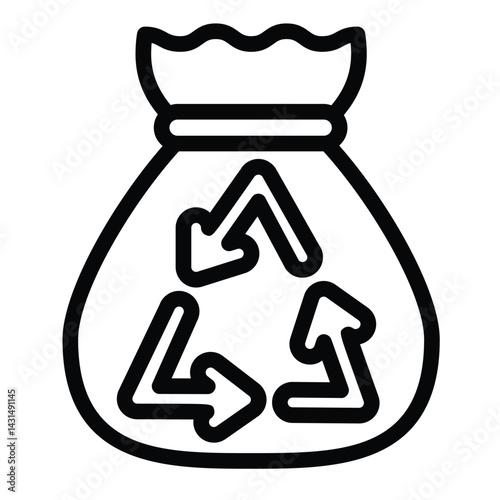 Bag and recycling arrows line icon, climate change concept. Vector graphics. Plastic packet with recycle sign on white background, style for mobile or design.