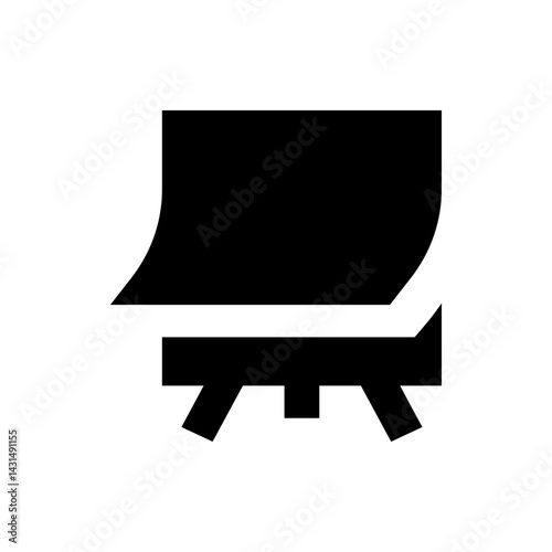 A simple black and white illustration of an easel with a blank canvas ready for artistic creation and display