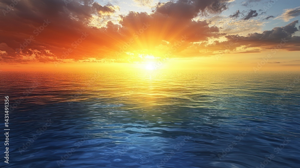 Fototapeta premium Fiery Sunset over Serene Ocean