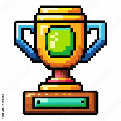 Pixel Art Trophy Icon in Retro Gaming Style with Bright Colors