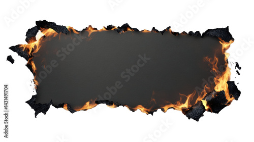 Title:Burnt Paper Border with Realistic Fire Flames on Black Background