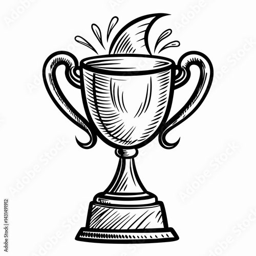 Hand Drawn Trophy Cup with Splash   Sketch Illustration of Victory and Achievement