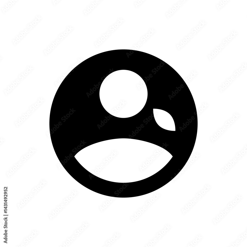 Black and white circular design featuring a stylized face with a circle and teardrop shape element present Black and white circular design featuring a stylized face with a circle and teardrop shape element present