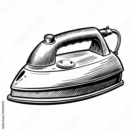 Vintage Sketch of a Classic Iron Retro Household Appliance Illustration