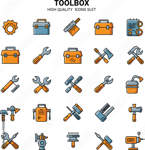 Mechanic and Construction Tools Toolbox and Equipment Vector Set