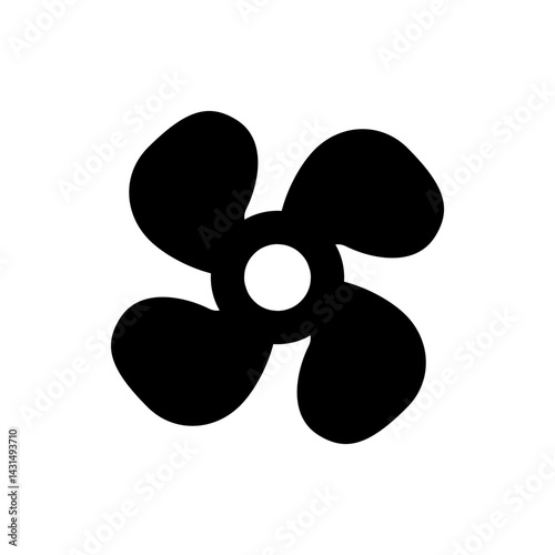 Illustration of a black fan with four blades and a white center on a white background image style