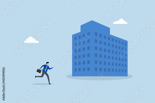 Employee come to office, businessman come to office building to interview or work.