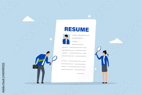 Recruitment, business people review candidate resume.