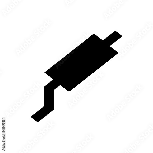 Illustration of a black exhaust muffler with connecting pipes angled on a white background design element