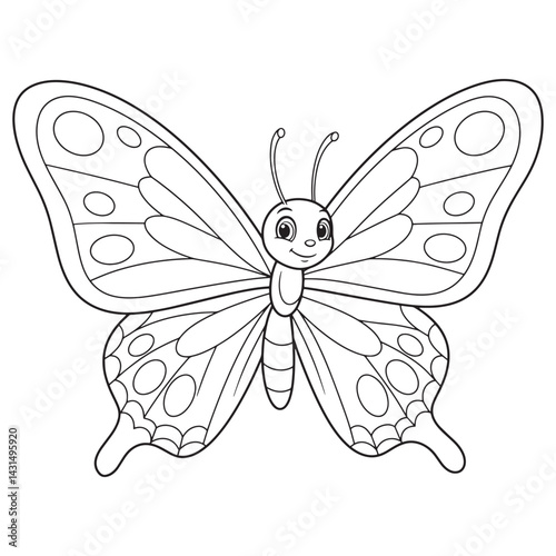Cartoon butterfly coloring page for children’s coloring book  