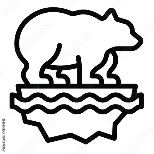 White bear on calving iceberg line icon, climate change concept. Vector graphics. Wild animal in trouble, ice melting sign on white background, style for mobile or design.
