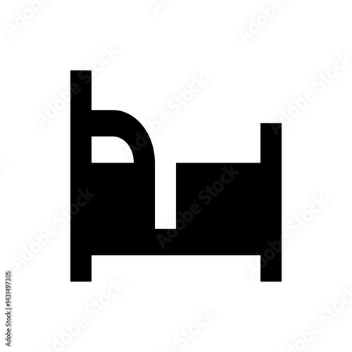 Illustration of a simple black bed with headboard and footboard on a white background design element