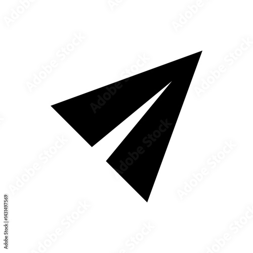 Illustration of a black paper airplane with a white stripe on a white background in a simple style
